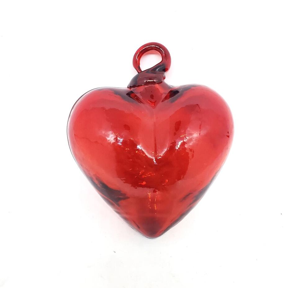 MEXICAN GLASSWARE / Red 3.5 inch Medium Hanging Glass Hearts (set of 6) / These beautiful hanging hearts will be a great gift for your loved one.